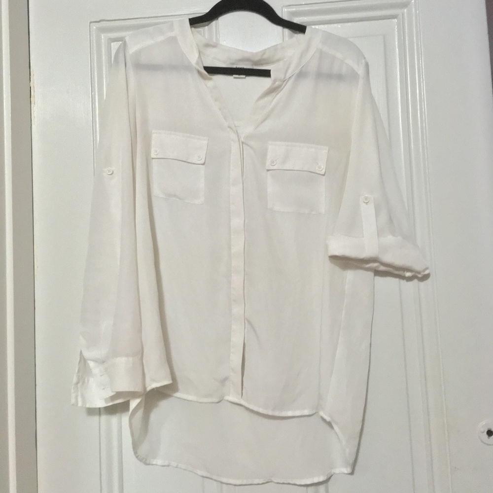 Bar III White Sheer Collarless Button Up